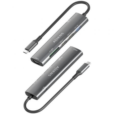 Aisens USB-C Dock 7 en 1 con HDMI 4K, USB 3.0, USB 2.0 y PD 100W - Gris